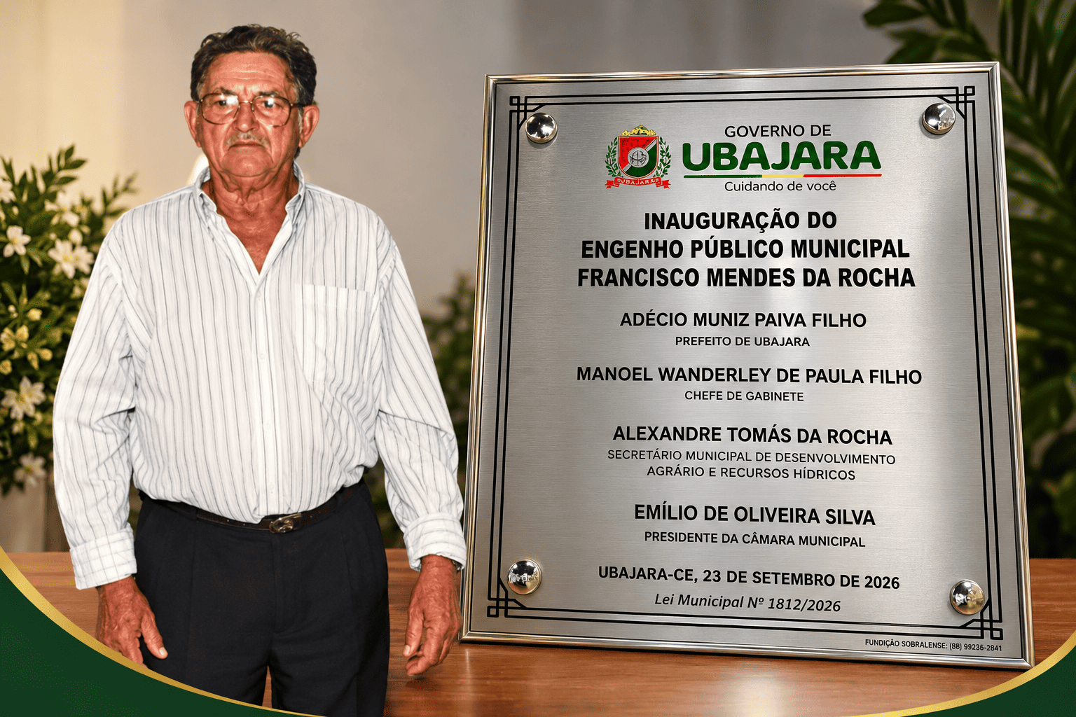 Francisco Mendes da Rocha, filho de Raimundo Mendes da Rocha e Maria Iria da Conceição, nasceu em 25/05/1925 no Sítio Amazonas, em Ubajara. Ainda criança, foi se criar no Sítio Murici — também conhecido popularmente como "Top" —, onde viveu boa parte de sua infância ao lado da família. Desde muito novo dedicou-se ao trabalho rural, ajudando o pai até os 24 anos de idade e contribuindo também para a criação dos irmãos.Naquele sítio, Francisco foi companheiro do pai nas obrigações da casa e da lavoura. Assumiu, desde menino, responsabilidades próprias de um adulto — um garoto de zona rural que já carregava nos ombros o cuidado com os irmãos mais novos. Esse compromisso precoce chamava a atenção de todos ao seu redor e revelava, ainda na infância, o homem dedicado que ele seria: o mesmo zelo que dedicou aos irmãos, mais tarde dedicaria também à formação e à educação dos próprios filhos. Casou-se com Alfríza Tomaz de Oliveira, com quem constituiu uma família de 11 filhos: José Tomás da Rocha, Raimundo Tomaz da Rocha, Cosme Jucelino Tomaz da Rocha, Damião Jucelio Tomás da Rocha, Margarida Tomaz da Rocha, Mairla Mendes Tomaz, Manuel Mendes Tomaz, Ricardo Tomaz da Rocha, Marleide Tomas da Rocha, Humberto Tomaz da Rocha e Alexandre Tomaz da Rocha. Após o casamento, foi morar no Sítio Boa Vista, propriedade que era sua, onde constituiu e criou sua família. Foi um homem dedicado à criação dos filhos e ao trabalho árduo na agricultura, transmitindo a eles o mesmo empenho que marcou sua própria trajetória. Tornou-se precursor de inovações no cultivo da cana-de-açúcar, preservando e aprimorando a variedade conhecida como cana-roxa, muito apreciada pelos agricultores da época, pois a cana tradicional não apresentava o mesmo rendimento e teor de açúcar que a roxa. Tinha também grande habilidade no trato com os animais: amansava bois para puxar o engenho e transportar a cana, mantendo sempre viva a atividade canavieira de sua propriedade. Em sua casa de engenho eram produzidos diversos derivados da cana-de-açúcar — rapadura, batida e cachaça. Produzia ainda o famoso tijolo de mamão, comercializado por muito tempo nas feiras locais, e experimentou também o tijolo de jaca, aproveitando a fartura da fruta na serra. A propriedade contava ainda com uma casa de farinha, equipada com os instrumentos necessários à produção da época. Fazia de tudo um pouco na agricultura. Foi um dos primeiros da região a plantar tomate, além de se destacar no cultivo de mamão e outras frutas. Na pecuária, criava vacas leiteiras, garantindo o sustento da família e contribuindo para o abastecimento da comunidade. Francisco Mendes da Rocha — o Chico Mendes — representou todo aquele povo trabalhador e agricultor ubajarense que, geração após geração, encontrou nesta terra fértil seu sustento e sua alegria. Sua história foi a de todo trabalhador que enfrentava a lavoura cedo, inovava quando faltava o caminho pronto e se dedicava, acima de tudo, a dar aos filhos a chance de oportunidades. Tinha como meta de vida a dedicação à cultura da cana-de-açúcar, à qual se manteve fiel até o fim de seus dias, numa época em que a atividade canavieira, aos poucos, foi se afastando da região, dando lugar à migração para outras culturas. Ao inaugurarmos este Engenho, homenageamos não só sua memória, mas essa abnegação e esse amor pela cana-de-açúcar — e, com eles, todo o povo de Ubajara que, com o mesmo suor e a mesma fé, lutaram para criar seus filhos e manter viva a força desta cultura canavieira. Depois de uma vida inteira dedicada à terra, ao trabalho e à família, Francisco Mendes da Rocha partiu para a morada do Pai em 01/04/2002, deixando atrás de si um legado de esforço, inovação e amor que permanece vivo em cada filho, em cada neto e em toda esta serra que ele tanto cultivou. Autores: Mairla Mendes e Alexandre Tomaz Organização da Biografia: Rosemberg Tomás